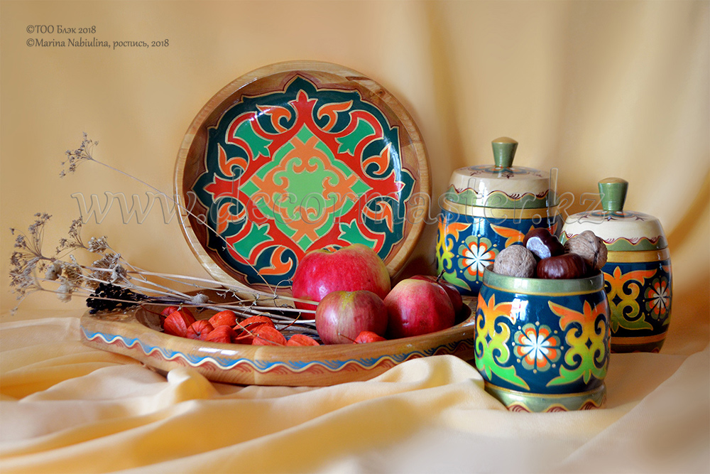 Посуда с казахским орнаментом.Роспись по дереву